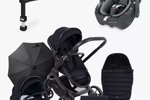 iCandy Peach 7 Pushchair & Accessories with Maxi-Cosi Pebble 360 Baby Car Seat and Base Bundle, Black/Essential Graphite