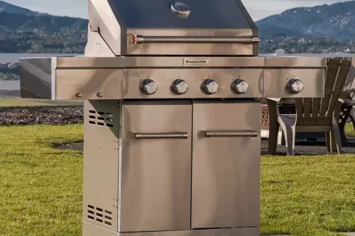 KitchenAid 4 Burner Stainless Steel Gas Barbecue Grill With Side Burner + Cover