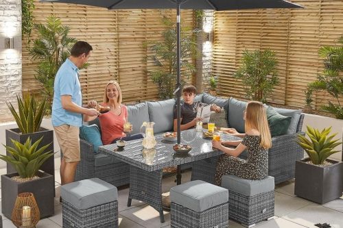 Cambridge Right Hand Casual Dining Corner Sofa Set with Parasol Hole