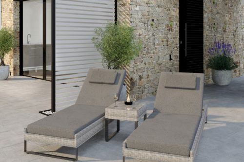 Pair of Grey Rattan Reclining Garden Sun Lounger Set