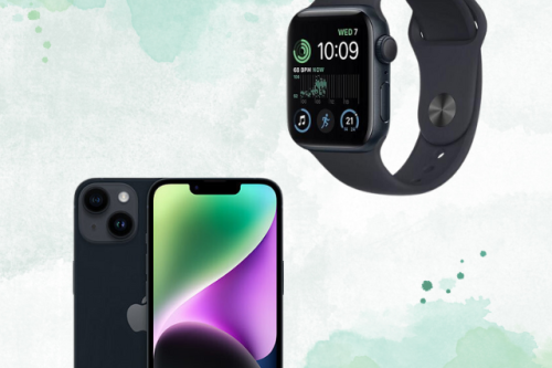 Apple iPhone 14, iOS, 6.1", 5G, SIM Free, 128GB, Midnight & 2022 Apple Watch SE (2nd Generation) GPS, 40mm Midnight Aluminium Case with Midnight Sport Band - Regular