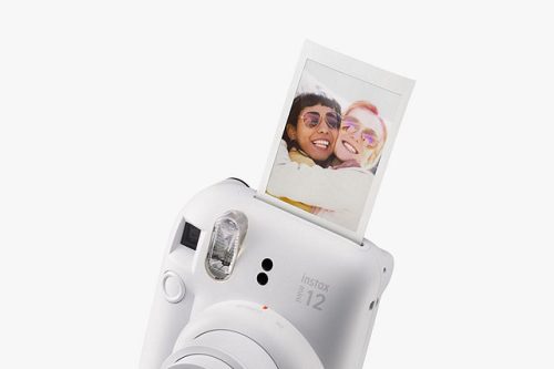 Fujifilm Instax Mini 12 Instant Camera with Built-In Flash & Hand Strap, Clay White