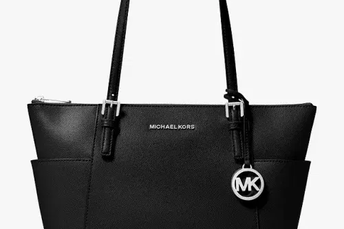 MICHAEL Michael Kors Jet Set East/West Leather Tote Bag, Black/Silver