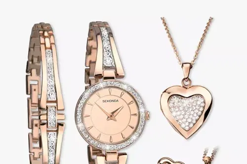 Sekonda 2533G.76 Women's Crystal Locket Pendant Bangle and Bracelet Strap Watch Gift Set, Rose Gold