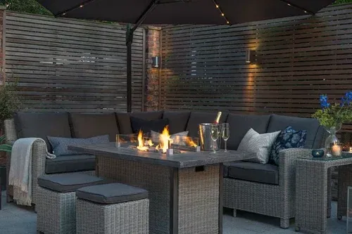 KETTLER 3.3m Freestanding Arm LED Light & Wireless Speaker Parasol, Taupe