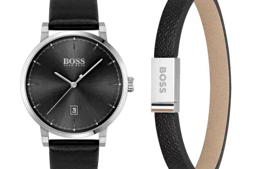 BOSS Confidence Men's Watch & Leather Bracelet Gift Set