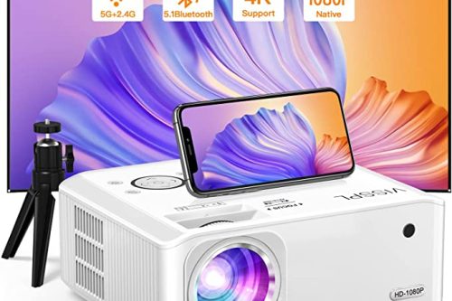 Projector, VISSPL 5G WiFi Bluetooth Projector, Native 1080P 4K Supported 15000L, 6D/4P Keystone Correction, Zoom, PPT, Outdoor Projector with Screen and Tripod, Mini Projector for TV Stick/iOS/Android