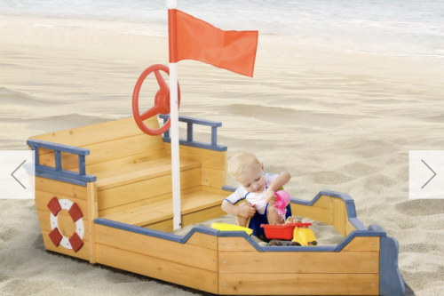 MID DAY AUTO WIN - Kids Wooden Sand pit Pirate ship sandbox - Orange - 26/05