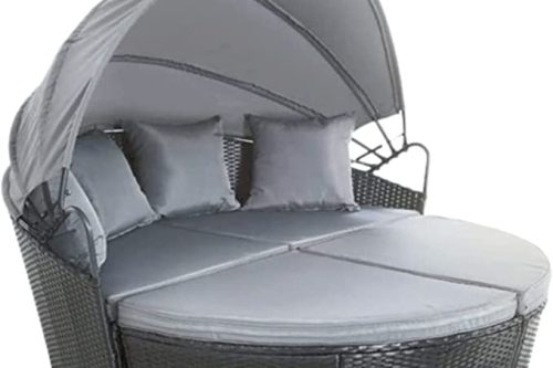 EVRE Bali Day Bed Outdoor Garden Furniture Set With Canopy (Black)