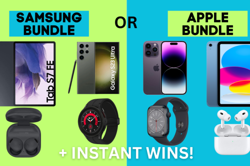 WIN A  APPLE OR SAMSUNG ULTIMATE TECH BUNDLE + INSTANT WINS!