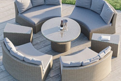 8 Seater Rattan Modular Circular Dining Sofa Set with Height Adjustable Table