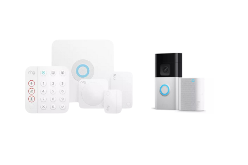 Ring 5 Piece Alarm Kit + Ring Battery Video Doorbell Plus with Chime