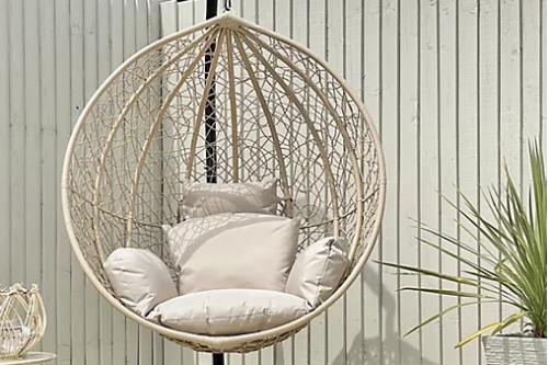 AUTO WIN - Abreo Round Hanging Egg Chair in Natural with Light Cushions - 23/06