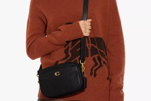 AUTO WIN-Coach Leather Camera Bag, Black