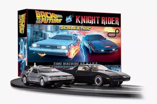 Scalextric 1980s TV Back to the Future vs Knight Rider Mains Powered Slot Car Racing Set
