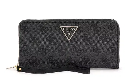 AUTO WIN-GUESS Laurel Large Zip Around Logo Print Purse, Coal Logo