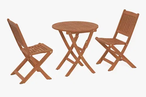 AUTO WIN-2-Seater Folding Garden Bistro Table & Chairs Set, FSC-Certified (Eucalyptus Wood), Natural