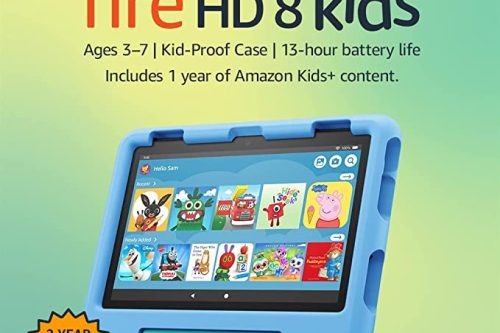 Amazon Fire HD 8 Kids tablet | 8-inch HD display, ages 3–7, includes 2-year worry-free guarantee, Kid-Proof Case, 32 GB, 2022 release, Blue