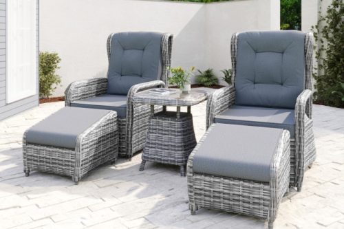 Reclining Rattan Garden Sun Lounger Set with Table and Footstools