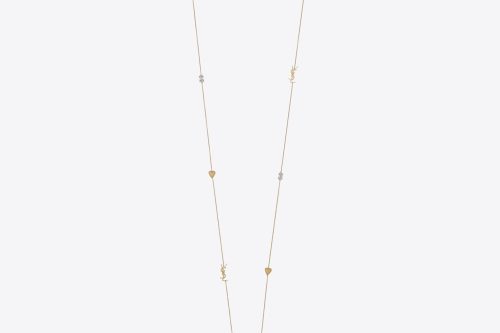 YSL CASSANDRE, HEART AND RHINESTONE LONG NECKLACE IN METAL