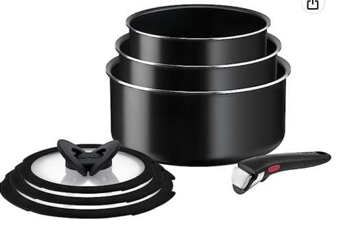 AFTERNOON AUTO WIN - Tefal Ingenio Easy ON Try-Me Pan Set, 7 Pieces, Stackable, Removable Handle, Space Saving, Non-Stick, Black, L1599602 - 05/08