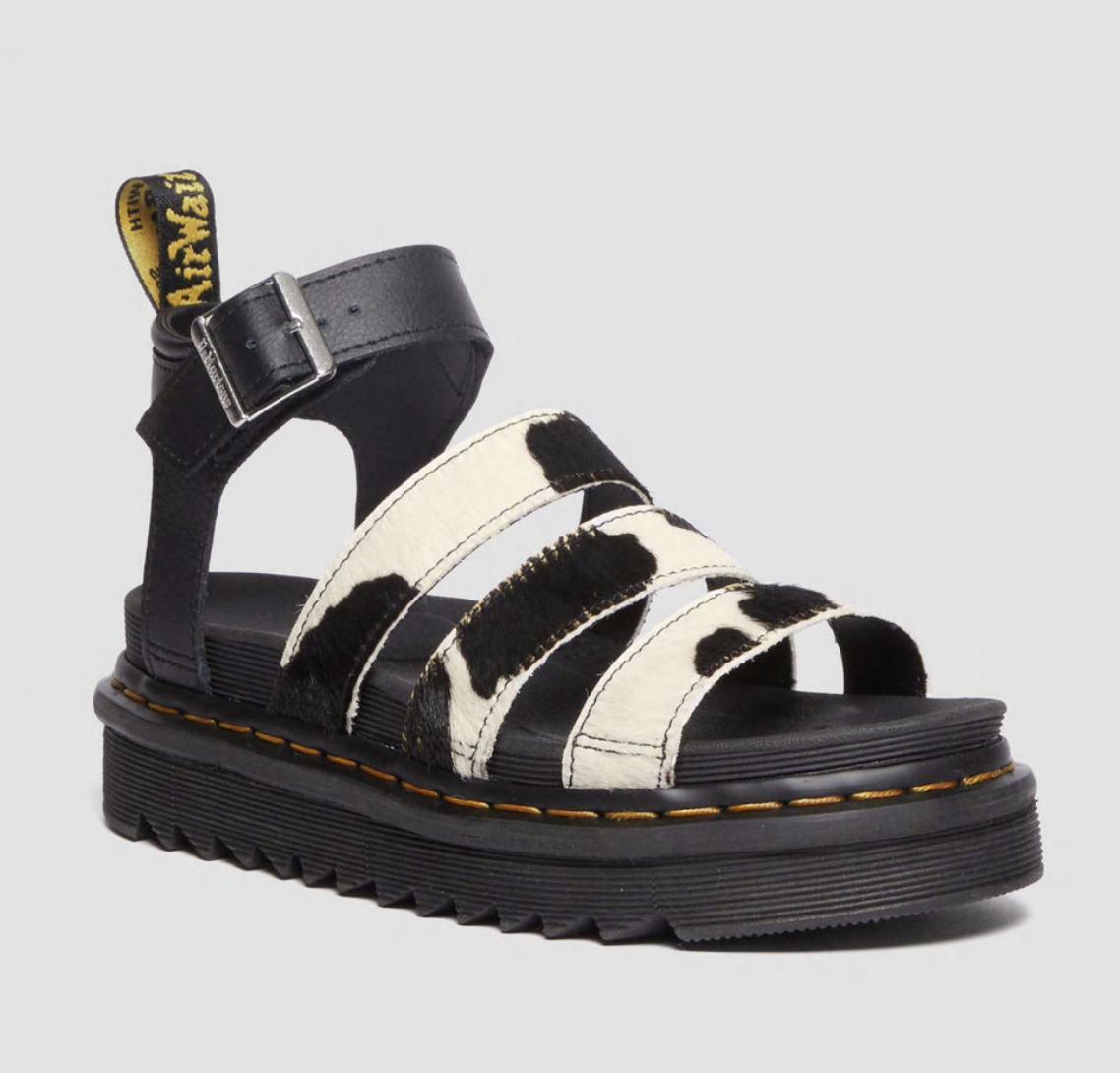 DR MARTENS BLAIRE HAIR-ON COW PRINT SANDALS - 14/08 - Competition Fox