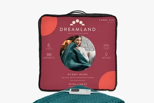 AUTO WIN - Dreamland Velvet Herringbone Quilted Heated Throw, Emerald Green - 07/10