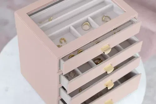 AUTO WIN - Stackers Glass Lid 4 Drawer Jewellery Box, Blush Pink - 07/10