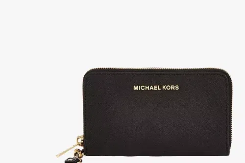 AUTO WIN- WIN MICHAEL Michael Kors Jet Set Leather Travel Phone Case Purse, Black