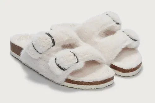 AUTO WIN -  The White Company Faux Fur Buckle Cork Slider Slippers - 07/10