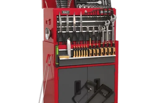Sealey  Topchest & Rollcab Combination 6 Drawer with Ball Bearing Slides - Red/Grey & 128pc Tool Kit