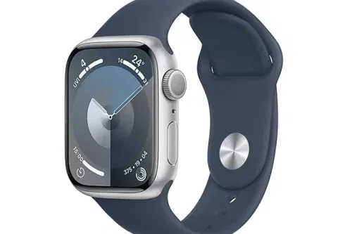 Apple Watch Series 9 GPS, 45mm, Aluminium Case, Sport Band, Medium-Large, Silver/Storm Blue