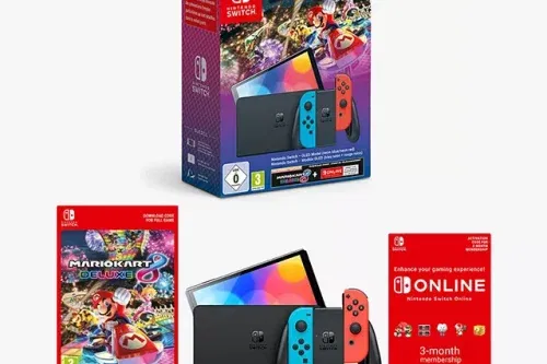 Nintendo Switch OLED 64GB Console with Joy-Con, Neon Red/Blue & Mario Kart 8 Deluxe Bundle
