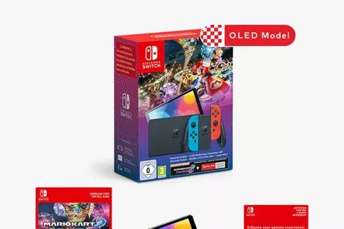 Nintendo Switch OLED 64GB Console with Joy-Con, Neon Red/Blue & Mario Kart 8 Deluxe Bundle
