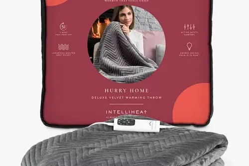 AUTO WIN - Dreamland Heated Velvet Herringbone Quilted Throw, Grey - 13/11