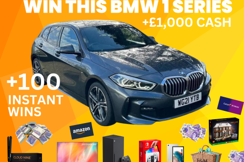 WIN A BMW 1 Series 118i [136] M Sport AND £1000 CASH JACKPOT PLUS 100 MEGA INSTANT WINS UP FOR GRABS