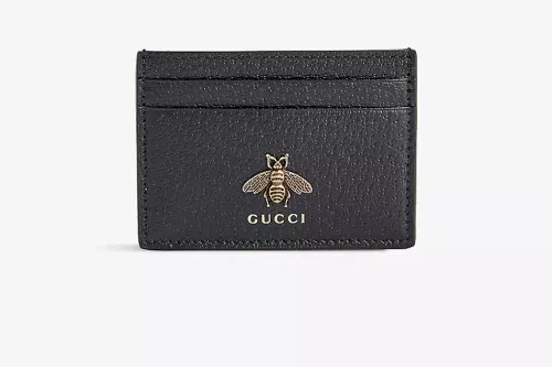 AUTO WIN-GUCCI Bee-embellished leather card holder