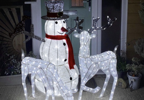 Light up Reindeer Stag, Doe and Snowman - White - 16/11