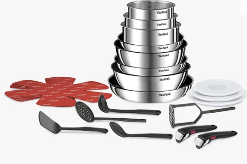 AUTO WIN - Tefal Ingenio Emotion Stainless Steel Pan, Lid & Utensil Set, 22 Piece - 14/12