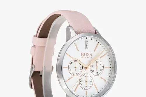AUTO WIN - BOSS 1502419 Women's Symphony Day Date Chronograph Leather Strap Watch, Pink/White - 18/01