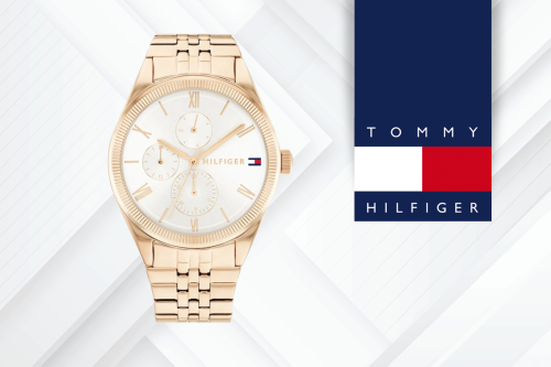 TOMMY HILFIGER CARNATION GOLD TONE STAINLESS STEEL WATCH- AUTO WIN 03/04