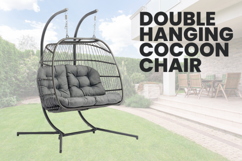 Maison and Garden Eleanor Double Folding Hanging Cocoon Chair Indoor Outdoor - Charcoal/Grey Colour