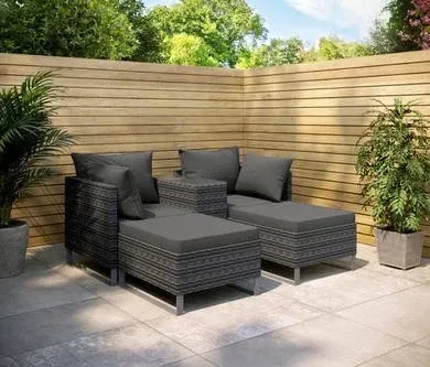 AUTO WIN-4 Seater Grey Modular Rattan Garden Sun Lounger Set with Table - Como
