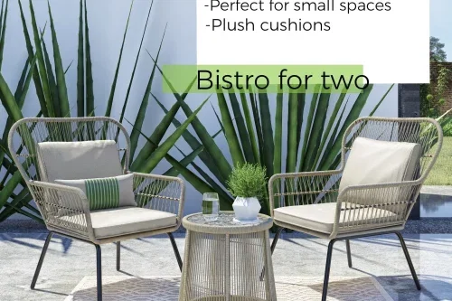 2 Seater Garden Woven Rope Effect Bistro Set - Natural - Como- 28/04