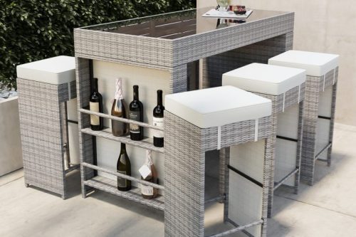 6 Seater Garden Bar Cube Set in Natural Rattan - Fortrose