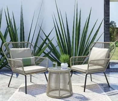 2 Seater Garden Woven Rope Effect Bistro Set - Natural - Como