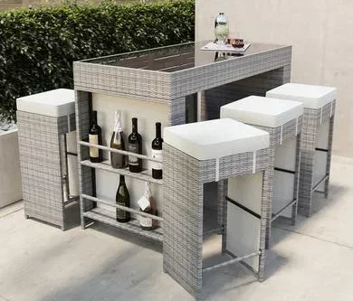 6 Seater Garden Bar Cube Set in Natural Rattan - Fortrose