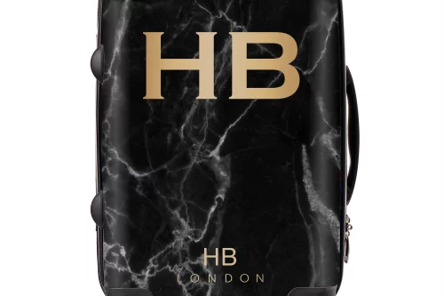 HB LONDON- PERSONALISED BLACK MARBLE WITH GOLD FONT INITIAL SUITCASE