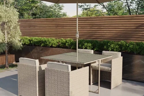 4 Seater Neutral Rattan Cube Garden Dining Set with Parasol Included - Como- AUTO WIN