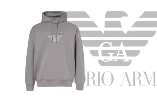 EMPORIO ARMANI Logo-embroidered stretch cotton-blend hoody